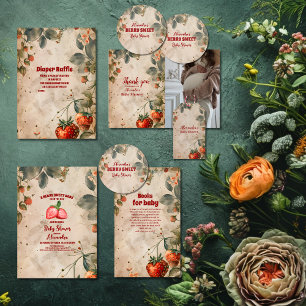Tarjeta De Recepción Fresa Bebé Dulce Ducha Libros para Bebé