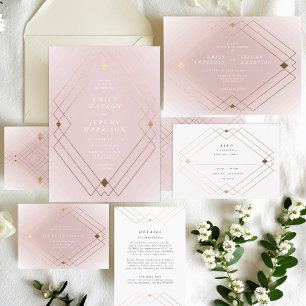 Invitación Boda Gatsby de Decoro Geométrico Dorado Diamante
