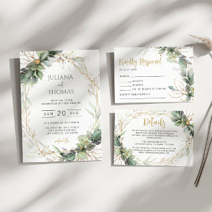 Invitación Elegante Eucalyptus Greenery Gold Frame Boda