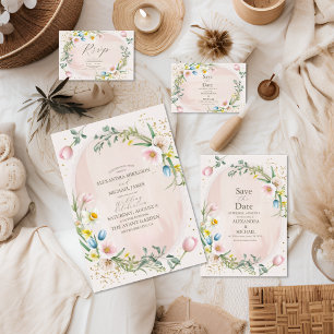 Reserva La Fecha Classy Spring Wildflower Meadow Garden Wedding