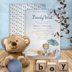 Invitación Teddy Bear Bearly Wait Boy Consejo Baby Shower