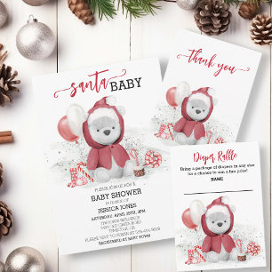 Invitación Santa Baby Shower Polar Teddy Oso Cubo de Agua