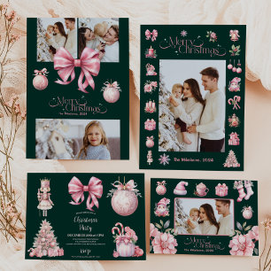 Tarjeta Festiva Santa Claus de la época del retro rosado