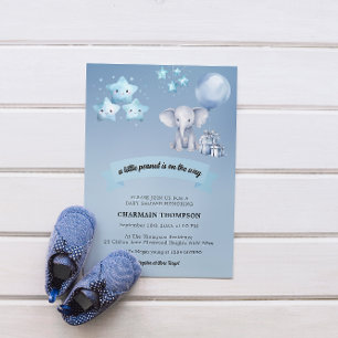 Tarjeta De Agradecimiento Elefante azul y Baby Shower en globo