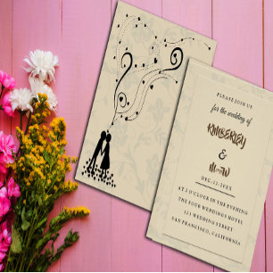 Invitación recepción moderna y elegante de boda dorada