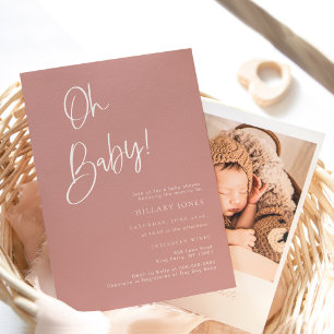 Invitación a Baby Shower rosada/ Rosa