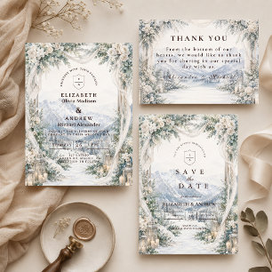 Tarjeta De Agradecimiento Boda Romántica al Aire Libre en Invierno