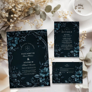 Tarjeta De Agradecimiento Elegante Boda Art Nouveau Floral Halloween