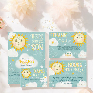 Tarjeta De Recepción Libros retro y extravagantes de sol y nubes para b