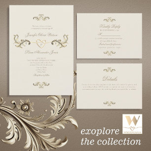 Invitación Todo En Uno Boda Rococo Gold