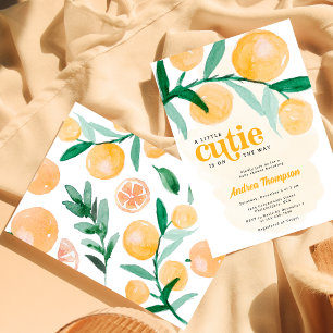 Pegatina Redonda Citrus Naranja Little Cutie Baby Shower