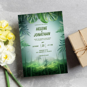 Invitación Todo En Uno Floral Tropical Palm Tree Green Beach Wedding