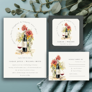 Tarjeta De Confirmación De Asistencia Elegante Boda del Bunch floral de vino rojo amaril