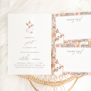 Invitación Somebunny Sweet Spring Floral Chicas 1er cumpleaño