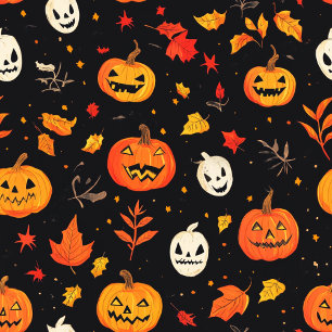 Papel De Seda Calabaza divertida de Halloween y hojas impresa