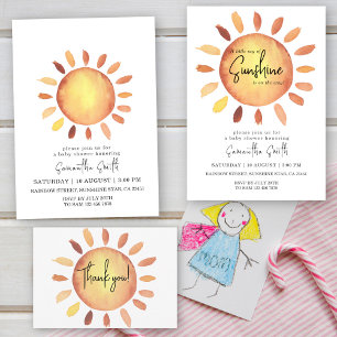 Invitación Acuarela Feliz Baby Shower Amarillo Sunshine