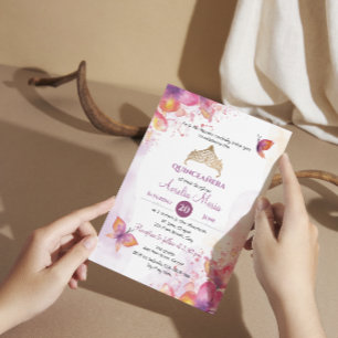 Reserva La Fecha Quinceañera en acuarela con mariposas