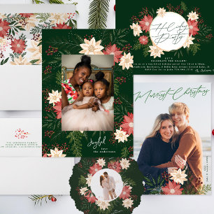 Tarjeta Festiva Alegre   Elegante Merry Poinsettia Splendor