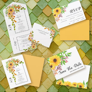 Tarjeta De Confirmación De Asistencia girasoles amarillos, boda de otoño con arco y mono