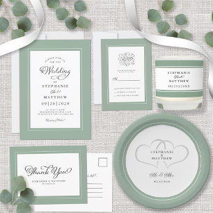 Elegante Tarjeta de Respuesta de Boda Verde Salvia