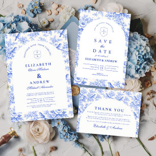 Tarjeta De Agradecimiento Clásico Casamiento Chinoiserie Azul y Blanco