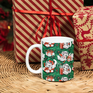 Patrón de Navidad Vintage Verde de los 50 con gati