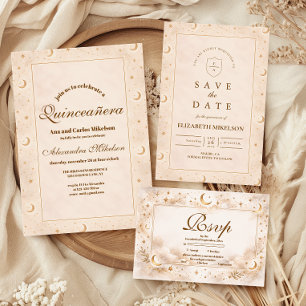 Reserva La Fecha Oro Celestial Luna Quinceañera