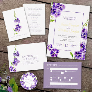 Tarjeta De Recepción detalles del boda flores simples púrpura