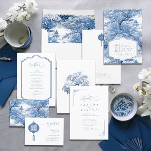 Tarjeta De Confirmación De Asistencia Chinoiserie de inspiración porcelana Código QR ID1