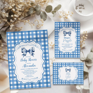 Servilleta De Papel Baby Shower Blue Gingham y Bow