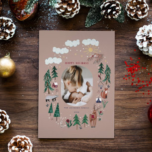 Tarjeta Festiva Navidades de nieve de animales nórdicos de Woodlan