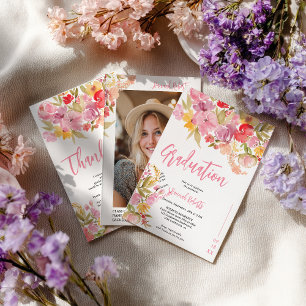 Tarjeta De Agradecimiento Aguaflor Lavanda Rosa Foto Floral Graduación