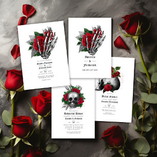 Invitación Calavera floral roja y negra, ducha de novia gótic