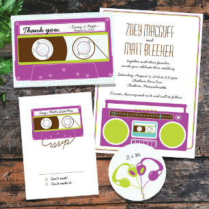 Invitación Boda de mixtape Indie Retro Boombox (Purple/Lime)