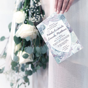Invitación Annabelle Vintage Blue Floral Escudo con marco Bod