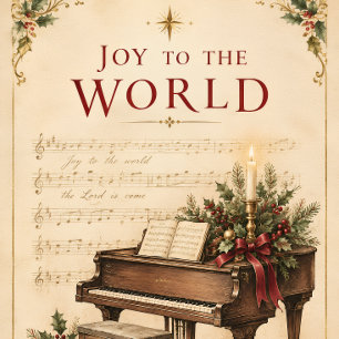 Pegatina Cuadrada Saludo de Navidad vintage, estilo música clásica