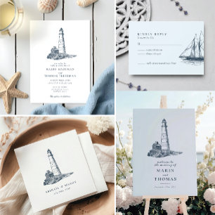 Invitación Baby Shower Nautico Lighthouse Ocean Seaside