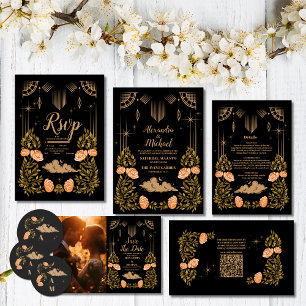 Tarjeta De Recepción Boda de código QR de las estrellas negras celestes