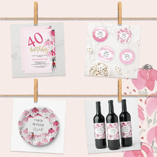 Papel De Regalo Cuta acuarela rosa Floral pintada a mano