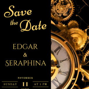 Invitación Steampunk Extravaganza Boda de relojería de época