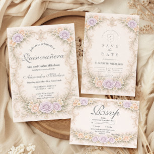Reserva La Fecha Rubor de lavanda barroco Quinceañera