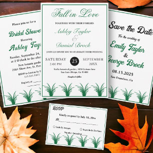 Invitación Elegante Rústico Verde Boho Frame Fall Wedding