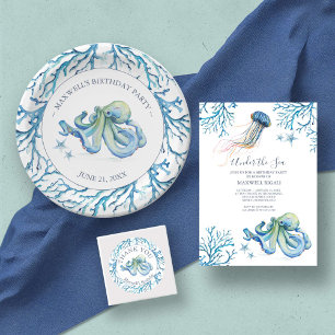 Pegatina Redonda Gracias Pegatinas Cute Under Sea Birthday