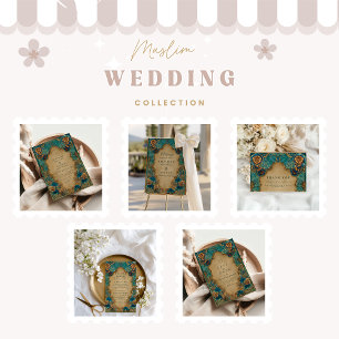Tarjeta De Agradecimiento Boda Islámica de Oro Esmeralda