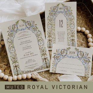 Invitación Muted Royal Victorian Wedding RSVP Vintage Florals