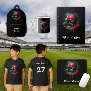 Camiseta Casco de Fútbol Americano Rojo y Verde Brillante