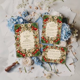 Tarjeta De Agradecimiento Boda de Jardín de Fresas Vintage