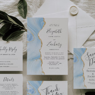 Invitación Boda moderno de Baby Blue Gold Agate