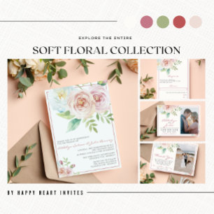 Invitación Floral suave vegetación romántica Boda de foto ros