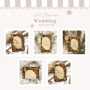 Tarjeta De Agradecimiento Boda de Art Nouveau Naranja quemado